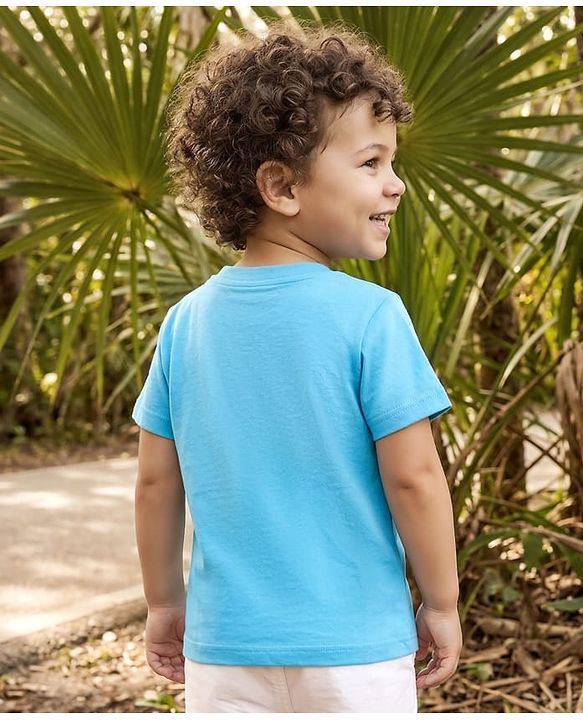 Babyhug Cotton Knit Half Sleeves T-Shirt with Lion Print - Light Blue