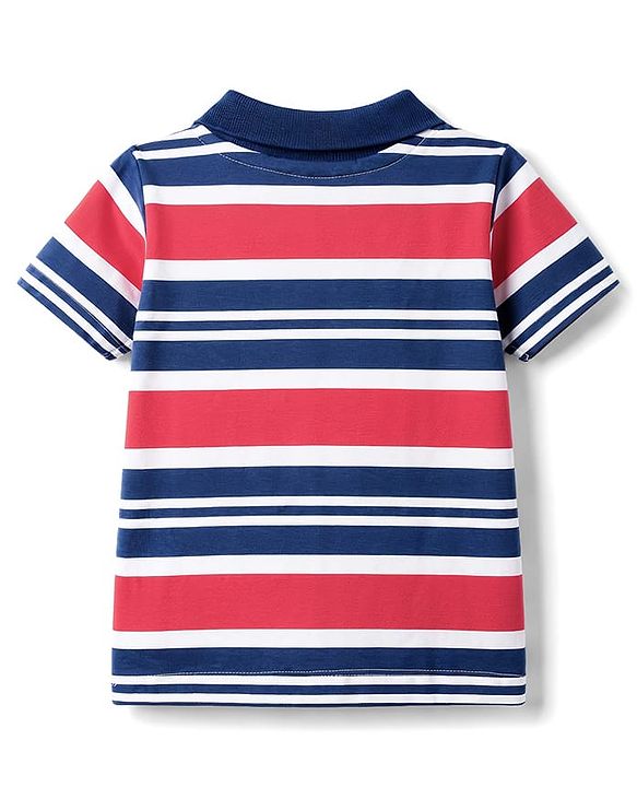 Babyhug Cotton Knit Polo T-Shirt Half Sleeves Striped with Graphic Multi Color 6-9 Months