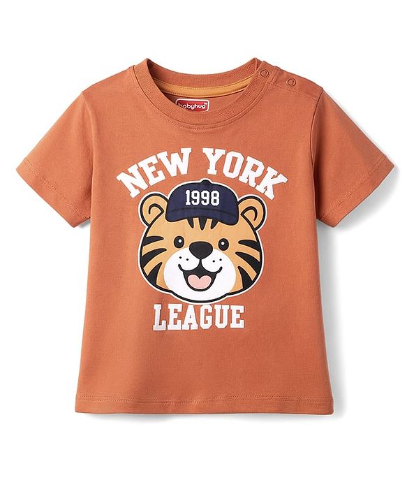 Babyhug Cotton Knit T-Shirt with Graphics Half Sleeves Round Neck Multi Color 6-9 Months