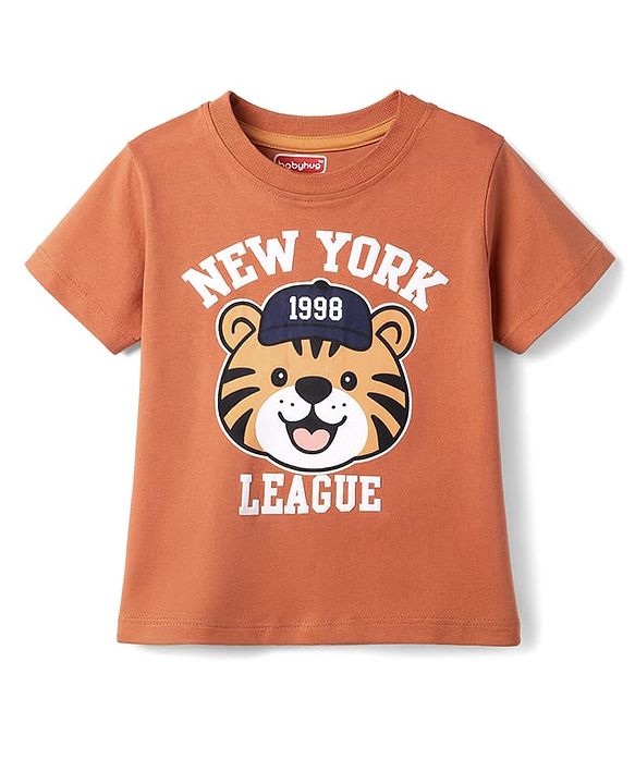 Babyhug Cotton Knit T-Shirt with Graphics Half Sleeves Round Neck Multi Color 6-9 Months