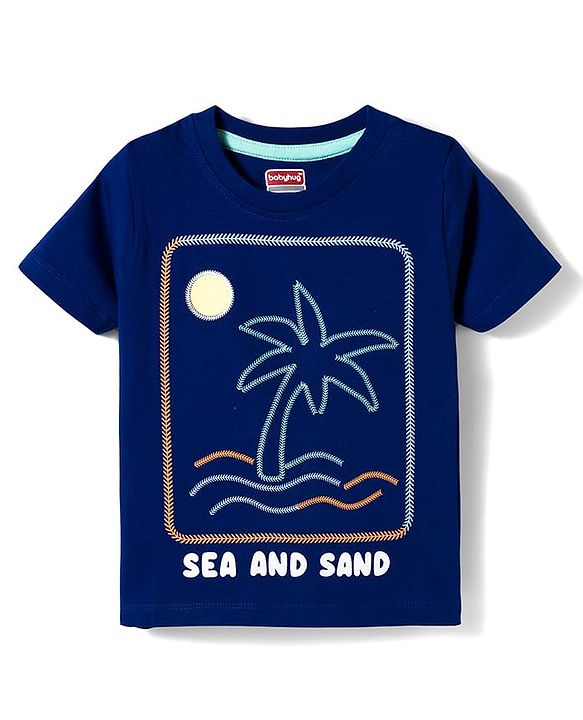 Babyhug Cotton Knit Half Sleeves T-Shirt With Beach Theme Print - Multicolor