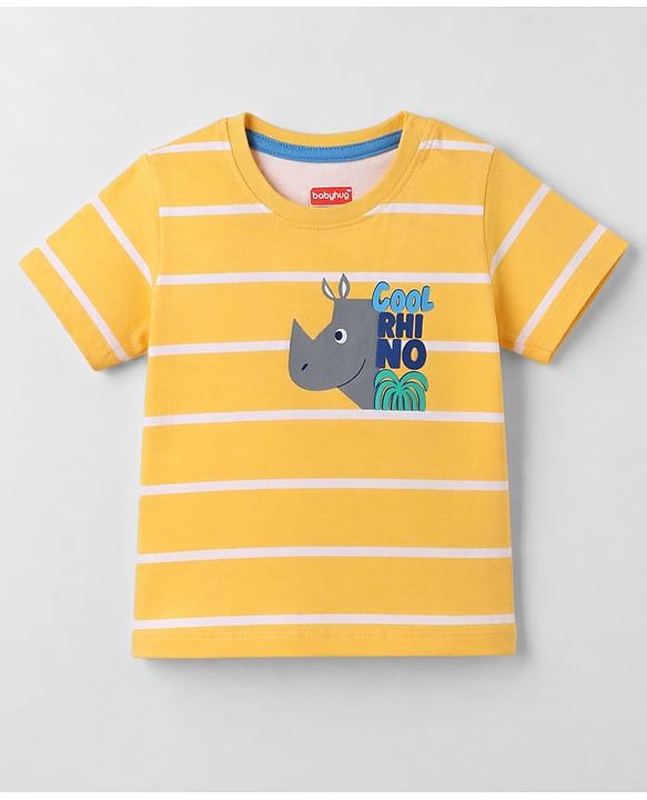 Babyhug Cotton Knit T-Shirt Striped with Graphics Multi Color 9-12 Months
