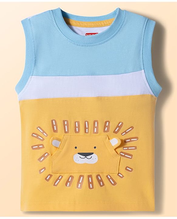 Babyhug Cotton Knit T-Shirt Sleeveless with Graphic Print Multi Color 12-18 Months