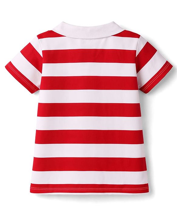 Babyhug Cotton Knit Polo T-Shirt Striped with Graphics Multi Color 12-18 Months