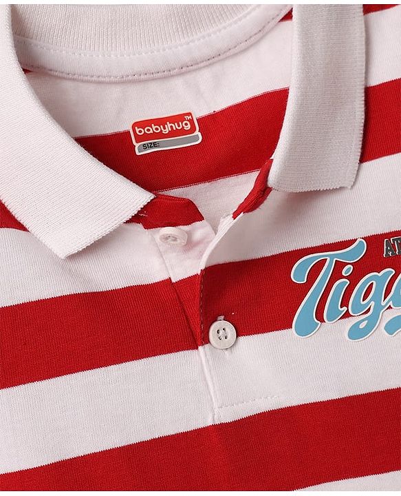 Babyhug Cotton Knit Polo T-Shirt Striped with Graphics Multi Color 12-18 Months