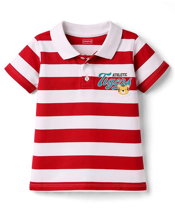 Babyhug Cotton Knit Polo T-Shirt Striped with Graphics Multi Color 12-18 Months