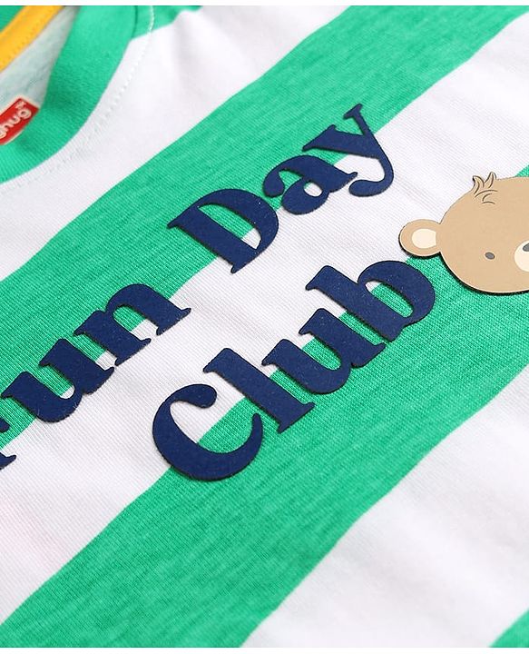 Babyhug Cotton Knit T-Shirts Half Sleeves Striped with Graphics Multi Color 6-9 Months
