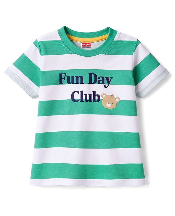 Babyhug Cotton Knit T-Shirts Half Sleeves Striped with Graphics Multi Color 6-9 Months