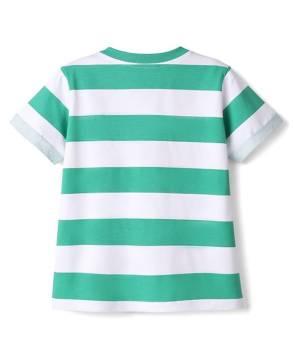 Babyhug Cotton Knit T-Shirts Half Sleeves Striped with Graphics Multi Color 6-9 Months