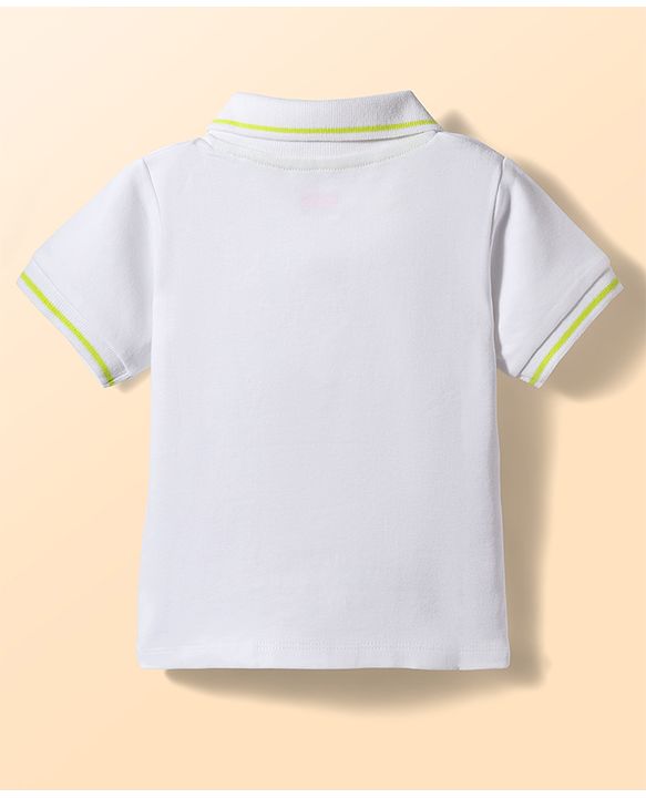 Babyhug Cotton Knit Half Sleeves Polo T-Shirt with Beach Theme Print - White
