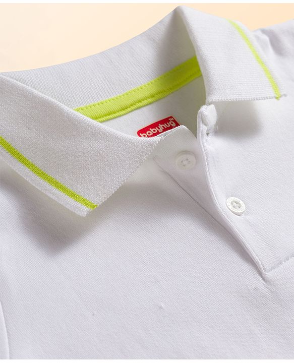 Babyhug Cotton Knit Half Sleeves Polo T-Shirt with Beach Theme Print - White