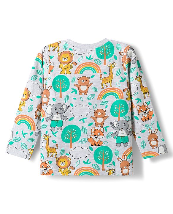Babyhug 100% Cotton Knit Full Sleeves Animal Printed Pyjama & Half Sleeves Striped Shorts Night Suit Pack Of 2 - Multicolour