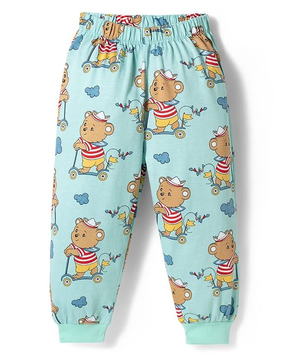 Babyhug 100% Cotton Knit Full Sleeves T-Shirt Pyjama & Shorts Co-ord Night Suits With Teddy Bear Print Pack of 2 - Multicolor