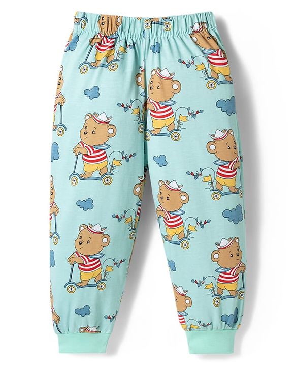Babyhug 100% Cotton Knit Full Sleeves T-Shirt Pyjama & Shorts Co-ord Night Suits With Teddy Bear Print Pack of 2 - Multicolor