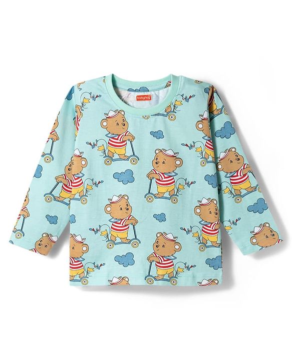 Babyhug 100% Cotton Knit Full Sleeves T-Shirt Pyjama & Shorts Co-ord Night Suits With Teddy Bear Print Pack of 2 - Multicolor