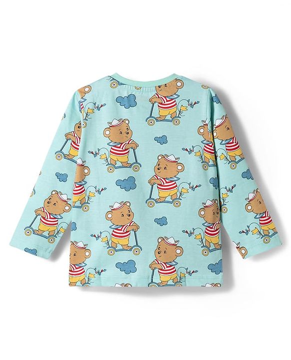 Babyhug 100% Cotton Knit Full Sleeves T-Shirt Pyjama & Shorts Co-ord Night Suits With Teddy Bear Print Pack of 2 - Multicolor