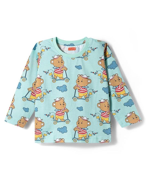 Babyhug 100% Cotton Knit Full Sleeves T-Shirt Pyjama & Shorts Co-ord Night Suits With Teddy Bear Print Pack of 2 - Multicolor