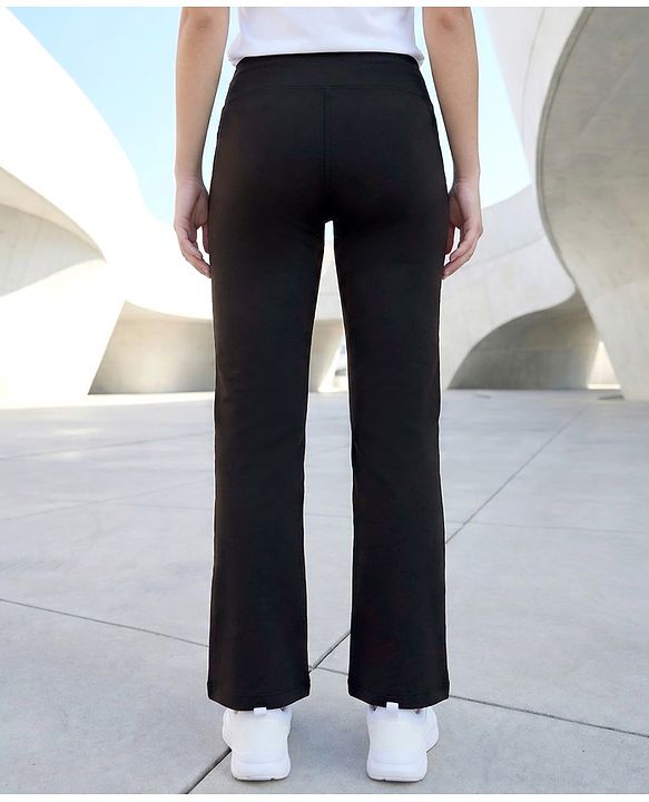 Pine Active Knit Full Length 4 Way Stretch Aero Soft Straight Solid Leggings - Black