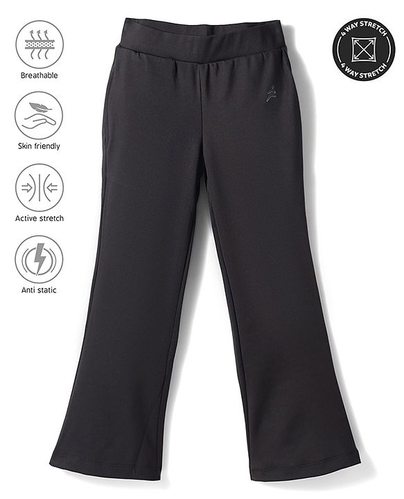 Pine Active Knit Full Length Solid 4 Way Stretch Flared Leggings - Black
