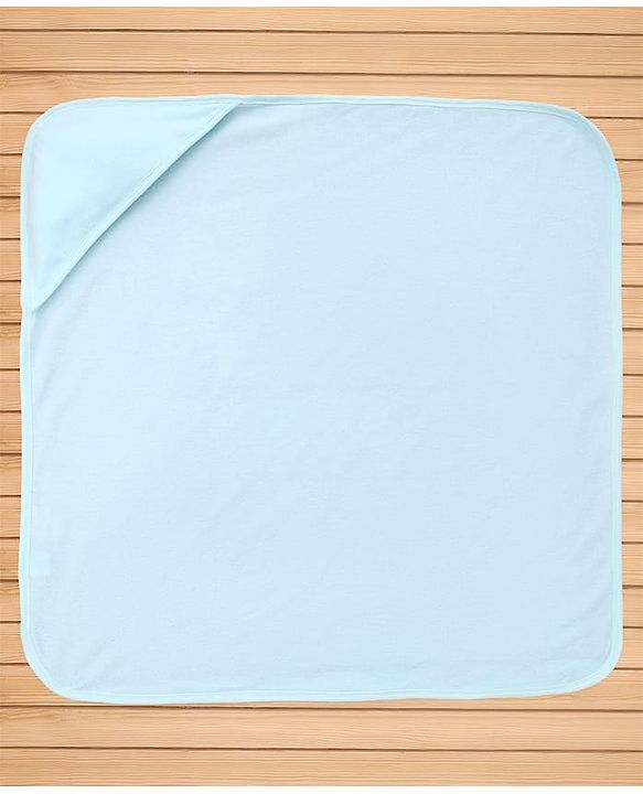 Babyhug Cotton Knit Solid Hooded Wrapper L 74 x B 74 cm - Light Blue