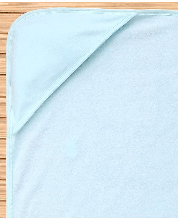 Babyhug Cotton Knit Solid Hooded Wrapper L 74 x B 74 cm - Light Blue
