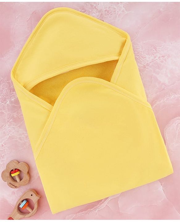 Babyhug Cotton Knit Solid Hooded Wrapper L 74 x B 74 cm - Yellow