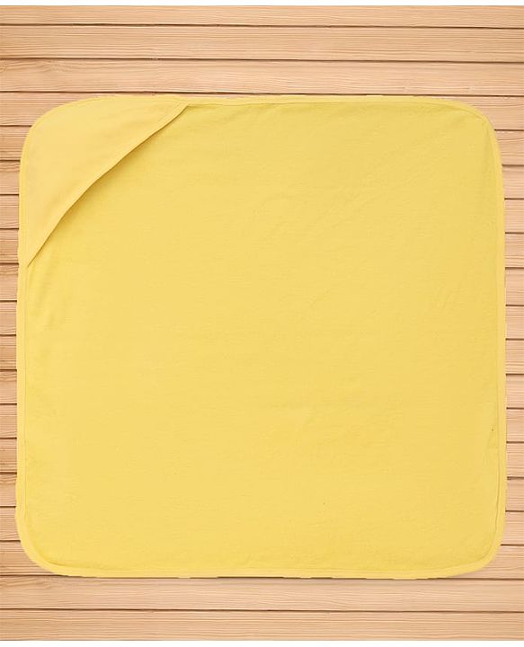 Babyhug Cotton Knit Solid Hooded Wrapper L 74 x B 74 cm - Yellow