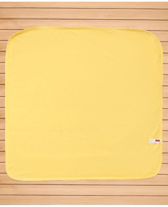 Babyhug Cotton Knit Solid Hooded Wrapper L 74 x B 74 cm - Yellow