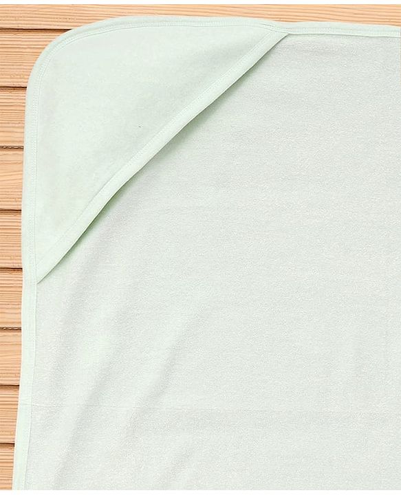 Babyhug Cotton Knit Solid Hooded Wrapper L 74 x B 74 cm - Mint Green