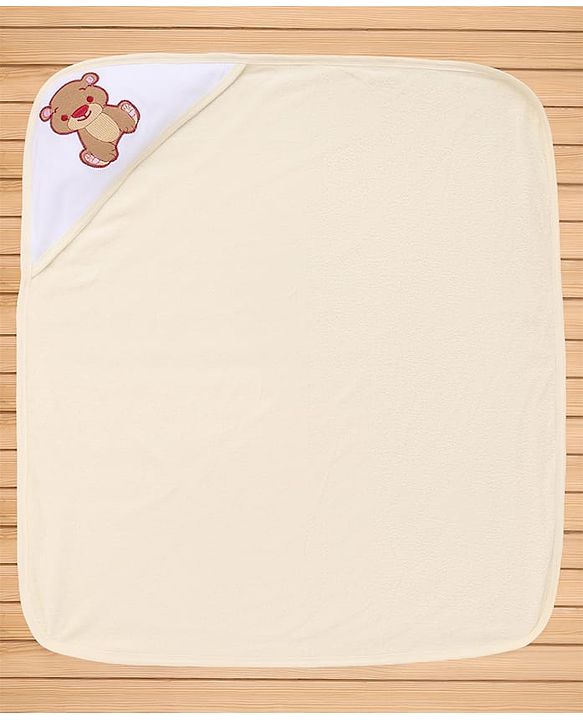 Babyhug Cotton Double Ply Hooded Knit Terry Towel With Teddy Bear Embroidery L 74 x B 60 cm - Yellow