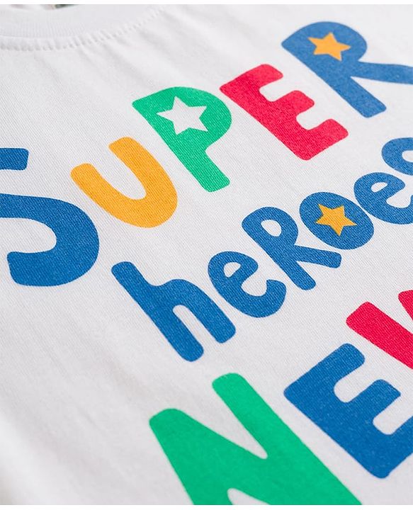 Babyhug Cotton Knit Half Sleeves T-Shirts & Shorts Night Suit with Text Print- White