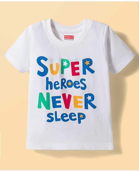 Babyhug Cotton Knit Half Sleeves T-Shirts & Shorts Night Suit with Text Print- White