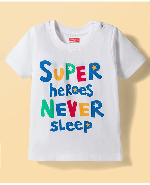 Babyhug Cotton Knit Half Sleeves T-Shirts & Shorts Night Suit with Text Print- White