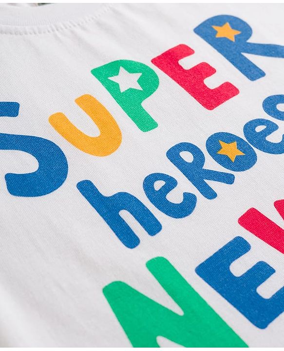 Babyhug Cotton Knit Half Sleeves T-Shirts & Shorts Night Suit with Text Print- White