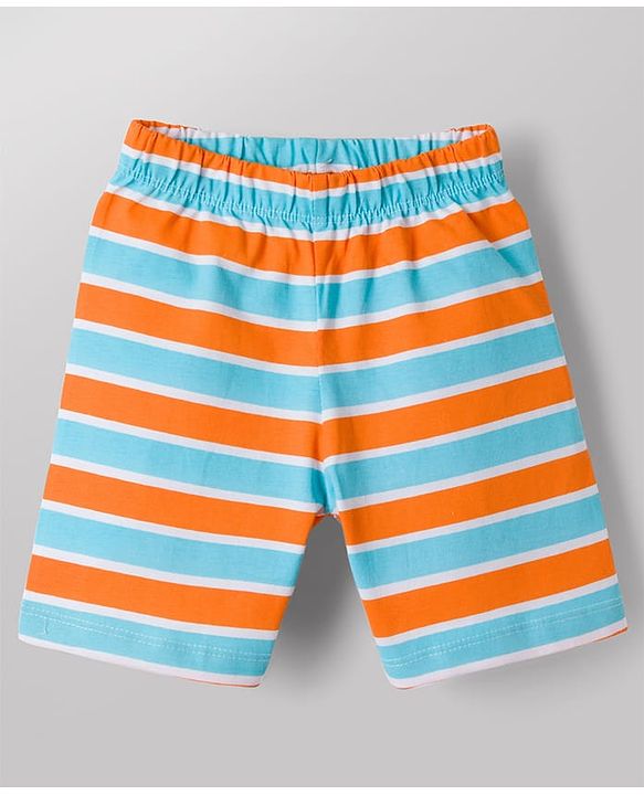 Babyhug Cotton Knit Half Sleeves T-Shirt & Shorts Night Suit With Shark Print - Orange