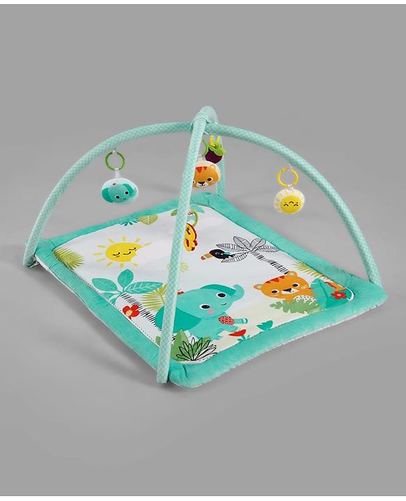 Babyhug Jungle Theme Play Gym with Hanging Toys - Sea Green | Soft Activity Play Mat| Detachable Rattling Toys| Portable & Easy to Carry| Gifting Idea | Motor Skill Development| BIS Certified