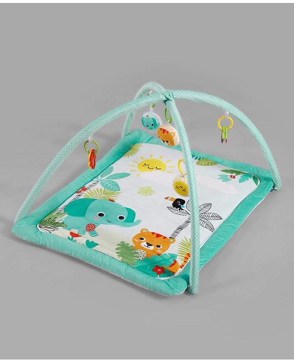 Babyhug Jungle Theme Play Gym with Hanging Toys - Sea Green | Soft Activity Play Mat| Detachable Rattling Toys| Portable & Easy to Carry| Gifting Idea | Motor Skill Development| BIS Certified