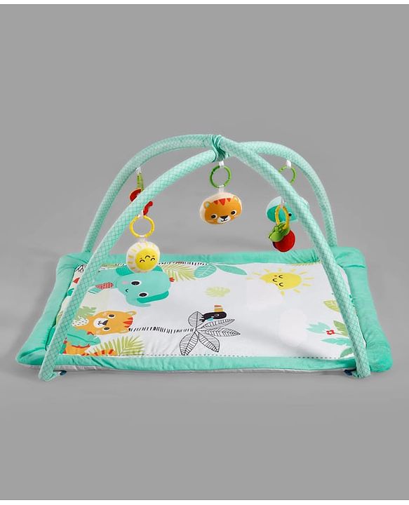Babyhug Jungle Theme Play Gym with Hanging Toys - Sea Green | Soft Activity Play Mat| Detachable Rattling Toys| Portable & Easy to Carry| Gifting Idea | Motor Skill Development| BIS Certified
