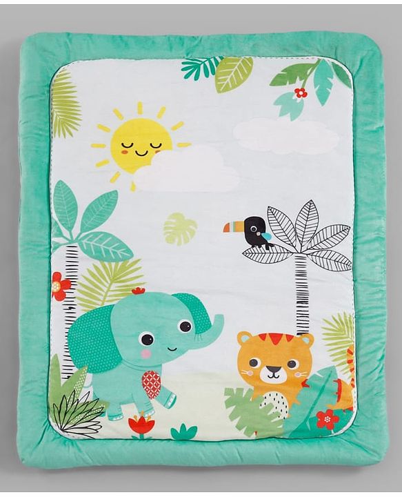 Babyhug Jungle Theme Play Gym with Hanging Toys - Sea Green | Soft Activity Play Mat| Detachable Rattling Toys| Portable & Easy to Carry| Gifting Idea | Motor Skill Development| BIS Certified
