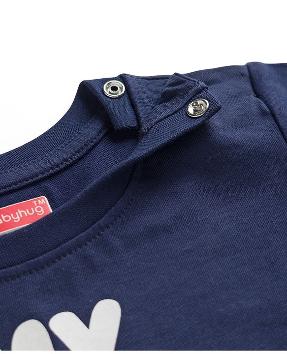 Babyhug Cotton Knit Full Sleeves Text & Star Printed T-Shirts & Joggers Night Suit - Navy Blue