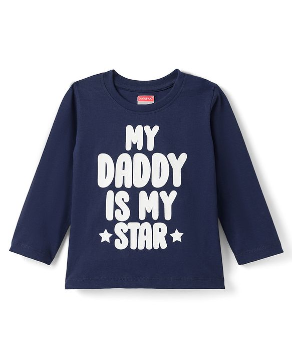 Babyhug Cotton Knit Full Sleeves Text & Star Printed T-Shirts & Joggers Night Suit - Navy Blue