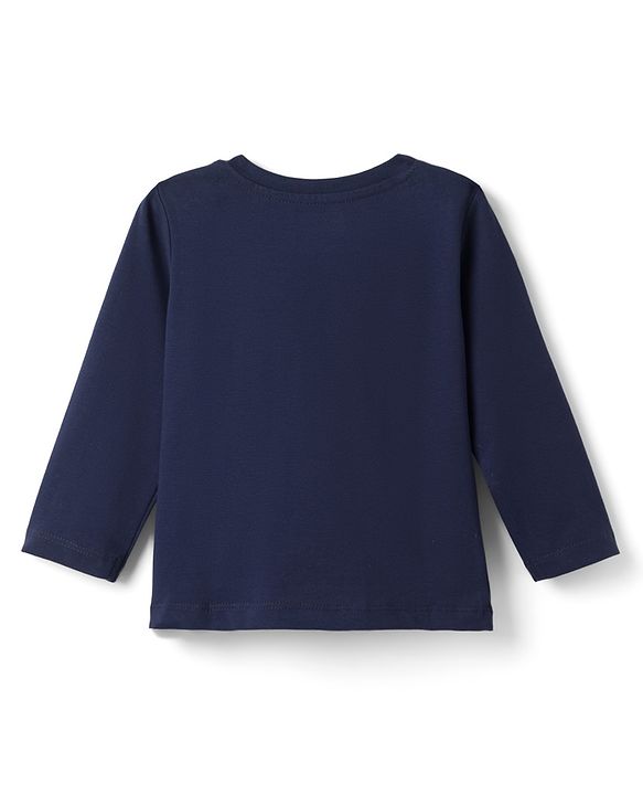 Babyhug Cotton Knit Full Sleeves Text & Star Printed T-Shirts & Joggers Night Suit - Navy Blue