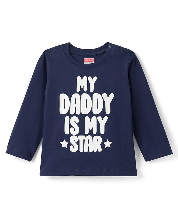 Babyhug Cotton Knit Full Sleeves Text & Star Printed T-Shirts & Joggers Night Suit - Navy Blue