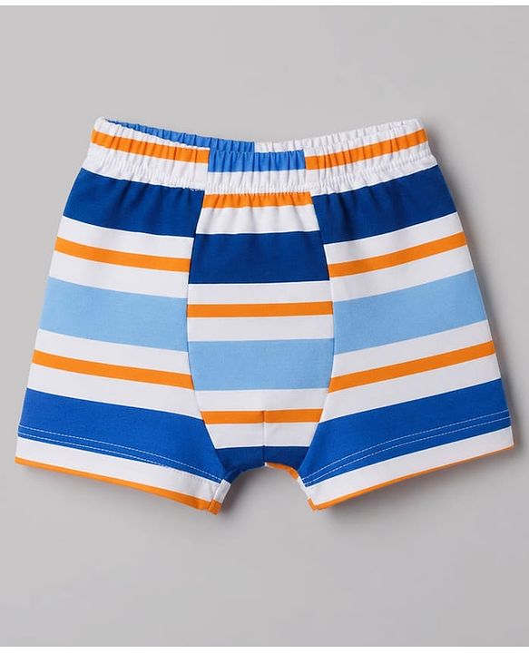 Babyhug 100% Cotton Single Jersey Knit Striped & Boat Printed Trunks Pack of 3 -Navy & White