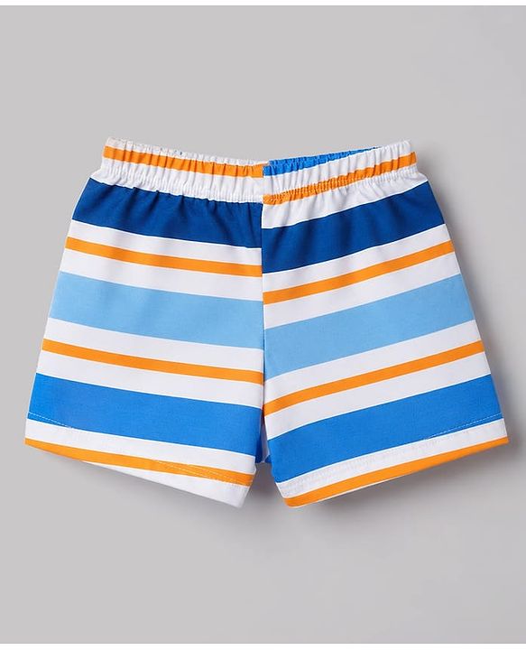 Babyhug 100% Cotton Single Jersey Knit Striped & Boat Printed Trunks Pack of 3 -Navy & White