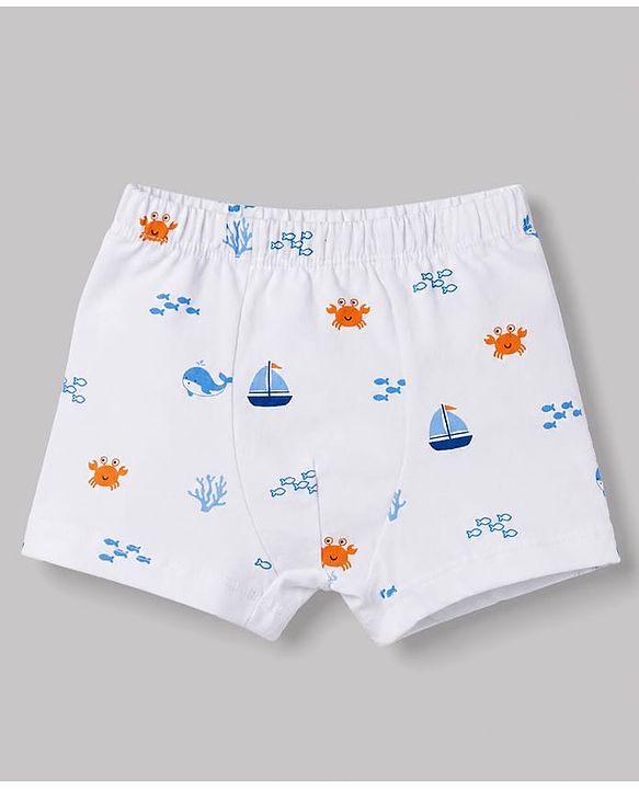 Babyhug 100% Cotton Single Jersey Knit Striped & Boat Printed Trunks Pack of 3 -Navy & White