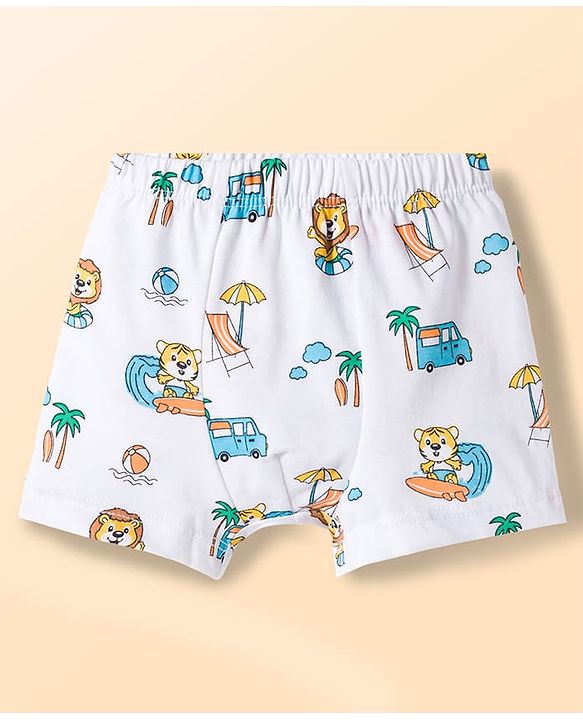 Babyhug 100% Cotton Knit Beach Theme & Striped Trunks Pack Of 3 - Multicolour