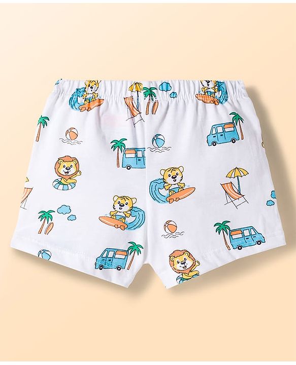 Babyhug 100% Cotton Knit Beach Theme & Striped Trunks Pack Of 3 - Multicolour