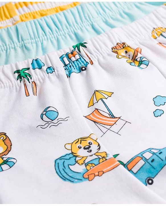 Babyhug 100% Cotton Knit Beach Theme & Striped Trunks Pack Of 3 - Multicolour