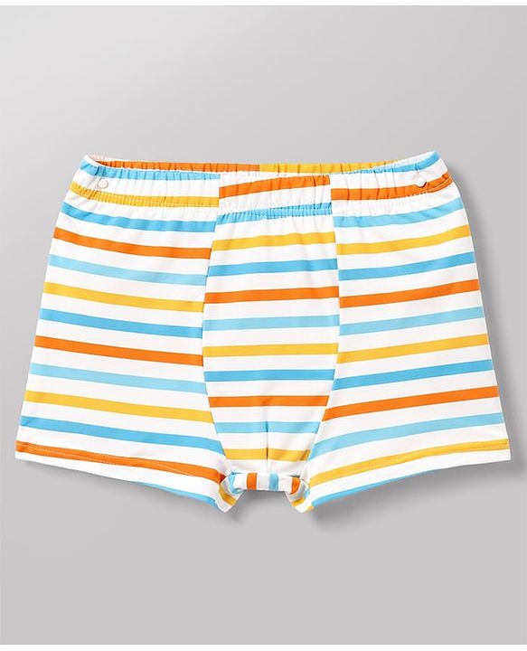 Babyhug 100% Cotton Single Jersey Knit Striped & Car Printed Trunks Pack of 3 -Aqua & White